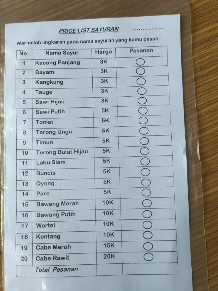 Daftar belanjaan anak